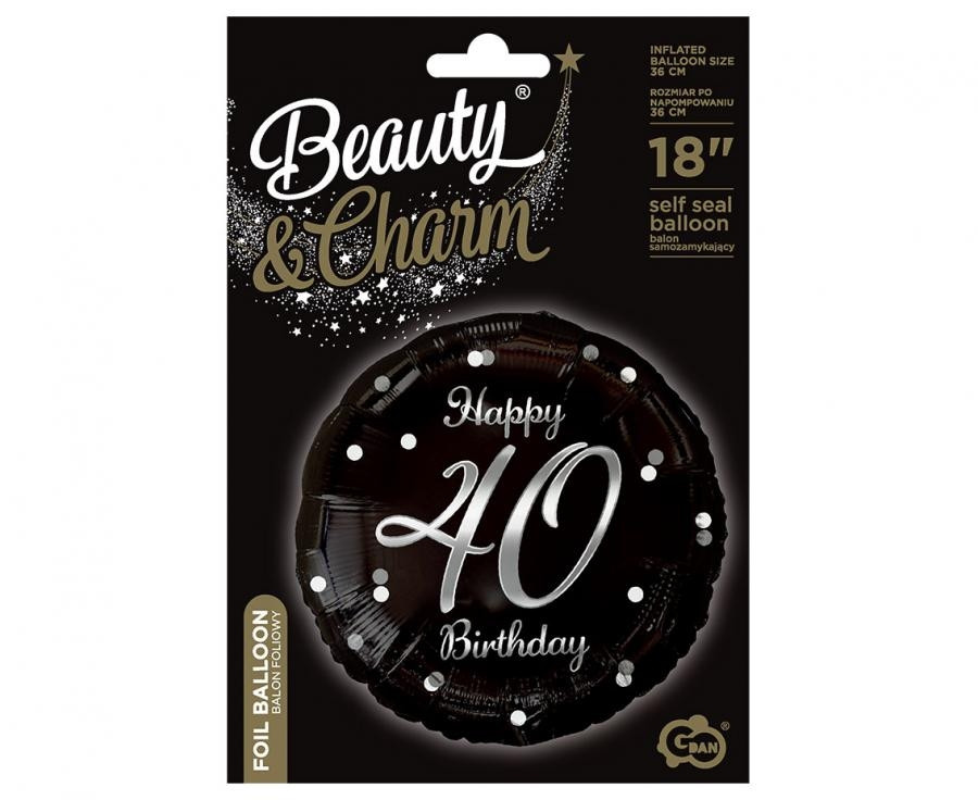 Balon foliowy Happy 40 Birthday czarny nadruk srebrny 18"  GoDan
